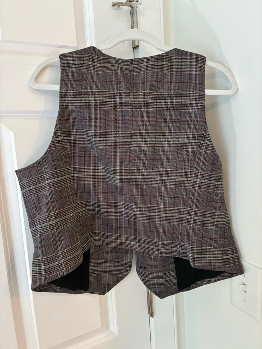 Express Plaid Vest - Gray with Subtle Burgundy Windowpane New